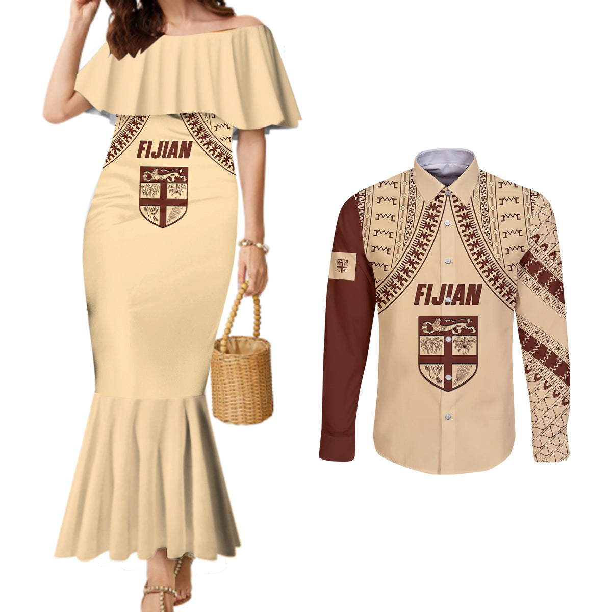fiji-bula-couples-matching-mermaid-dress-and-long-sleeve-button-shirts-tapa-pattern-design