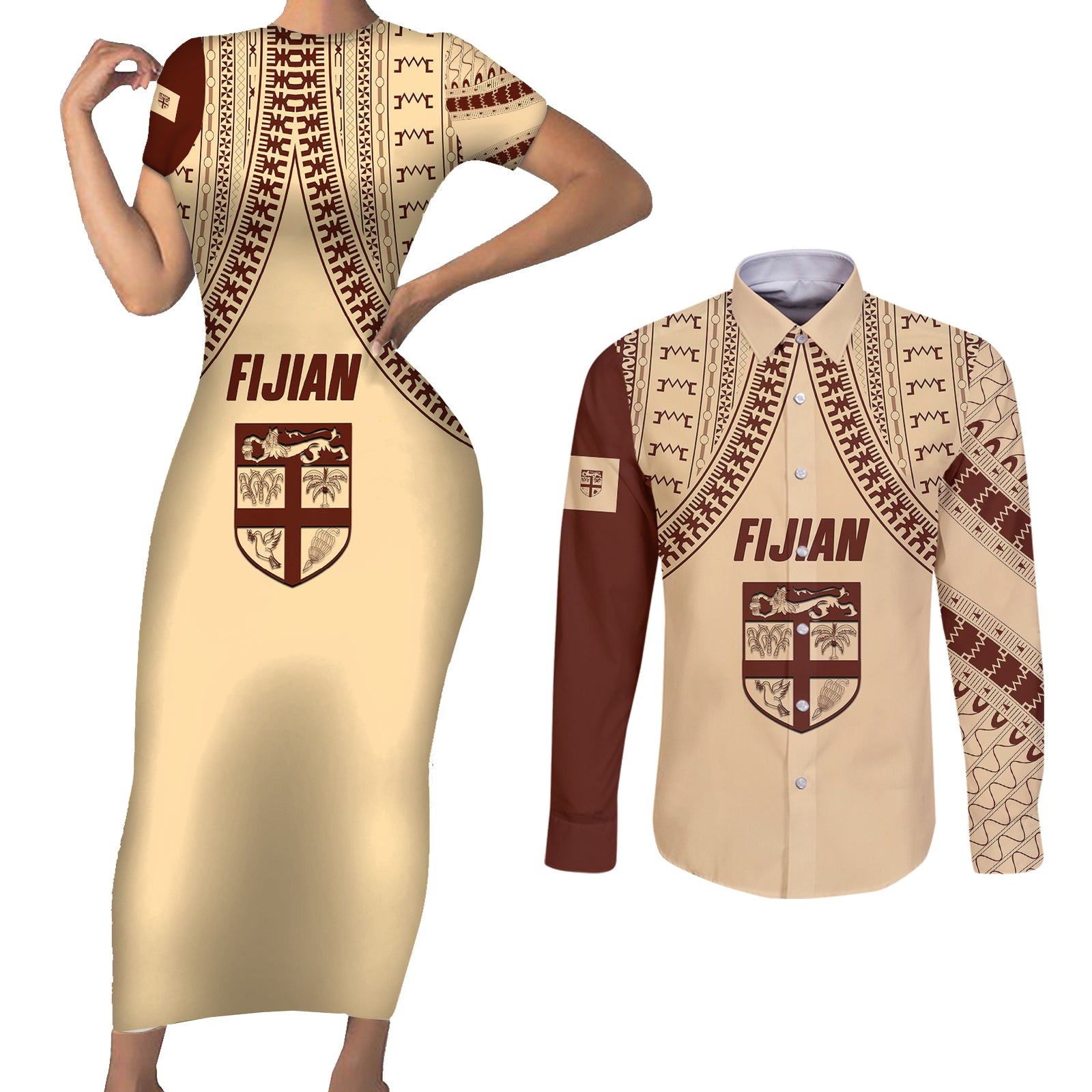 fiji-bula-couples-matching-short-sleeve-bodycon-dress-and-long-sleeve-button-shirts-tapa-pattern-design