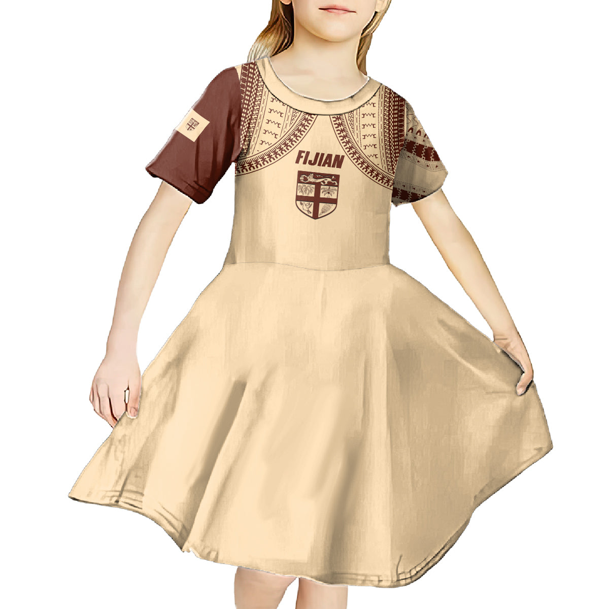 Fiji Bula Kid Short Sleeve Dress Tapa Pattern Design DT02 - Polynesian Pride