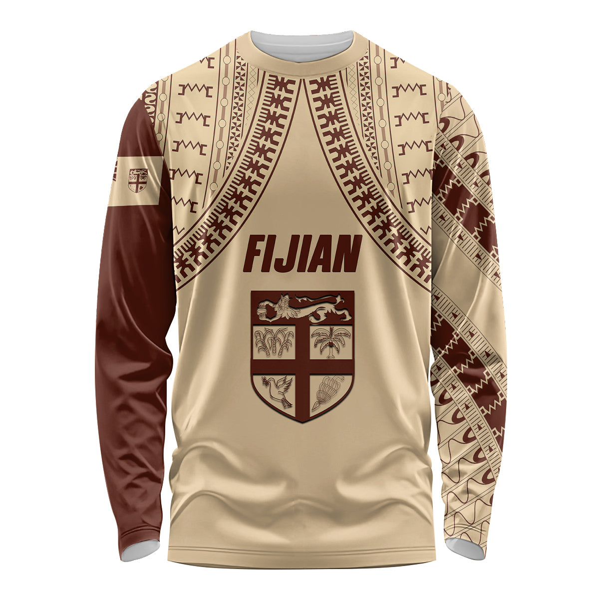 Fiji Bula Long Sleeve Shirt Tapa Pattern Design DT02 Unisex Beige - Polynesian Pride