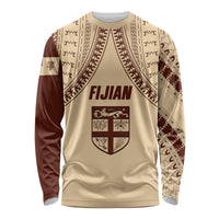 Fiji Bula Long Sleeve Shirt Tapa Pattern Design DT02 Unisex Beige - Polynesian Pride