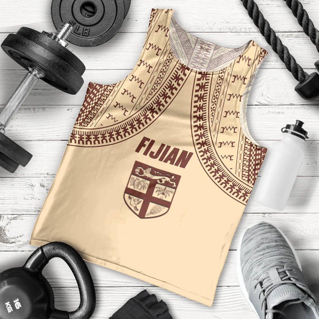 Fiji Bula Men Tank Top Tapa Pattern Design DT02 Beige - Polynesian Pride