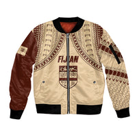 Fiji Bula Sleeve Zip Bomber Jacket Tapa Pattern Design DT02 Unisex Beige - Polynesian Pride