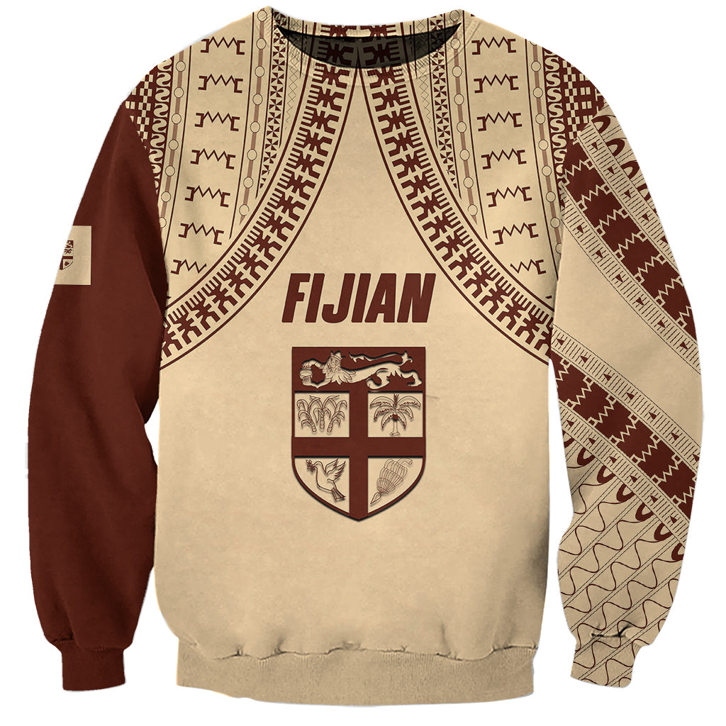 Fiji Bula Sweatshirt Tapa Pattern Design DT02 Unisex Beige - Polynesian Pride