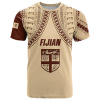 Fiji Bula T Shirt Tapa Pattern Design DT02 Beige - Polynesian Pride