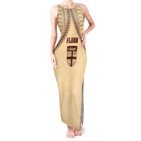 Fiji Bula Tank Maxi Dress Tapa Pattern Design DT02 Women Beige - Polynesian Pride