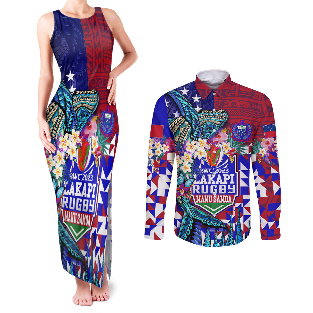 manu-samoa-rugby-2023-couples-matching-tank-maxi-dress-and-long-sleeve-button-shirts-humpback-whale-hexagon-tribal-tropical-style