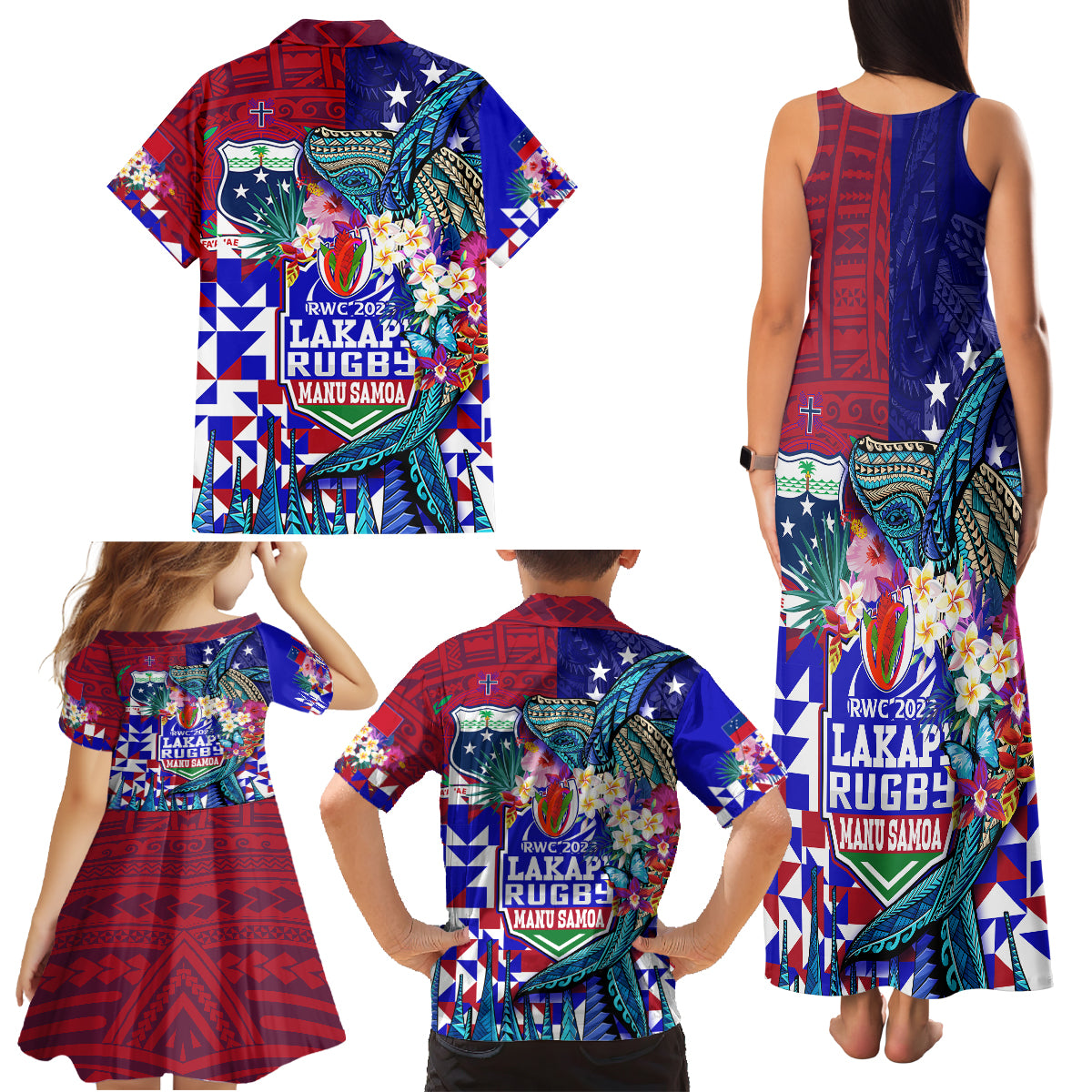 manu-samoa-rugby-2023-family-matching-tank-maxi-dress-and-hawaiian-shirt-humpback-whale-hexagon-tribal-tropical-style