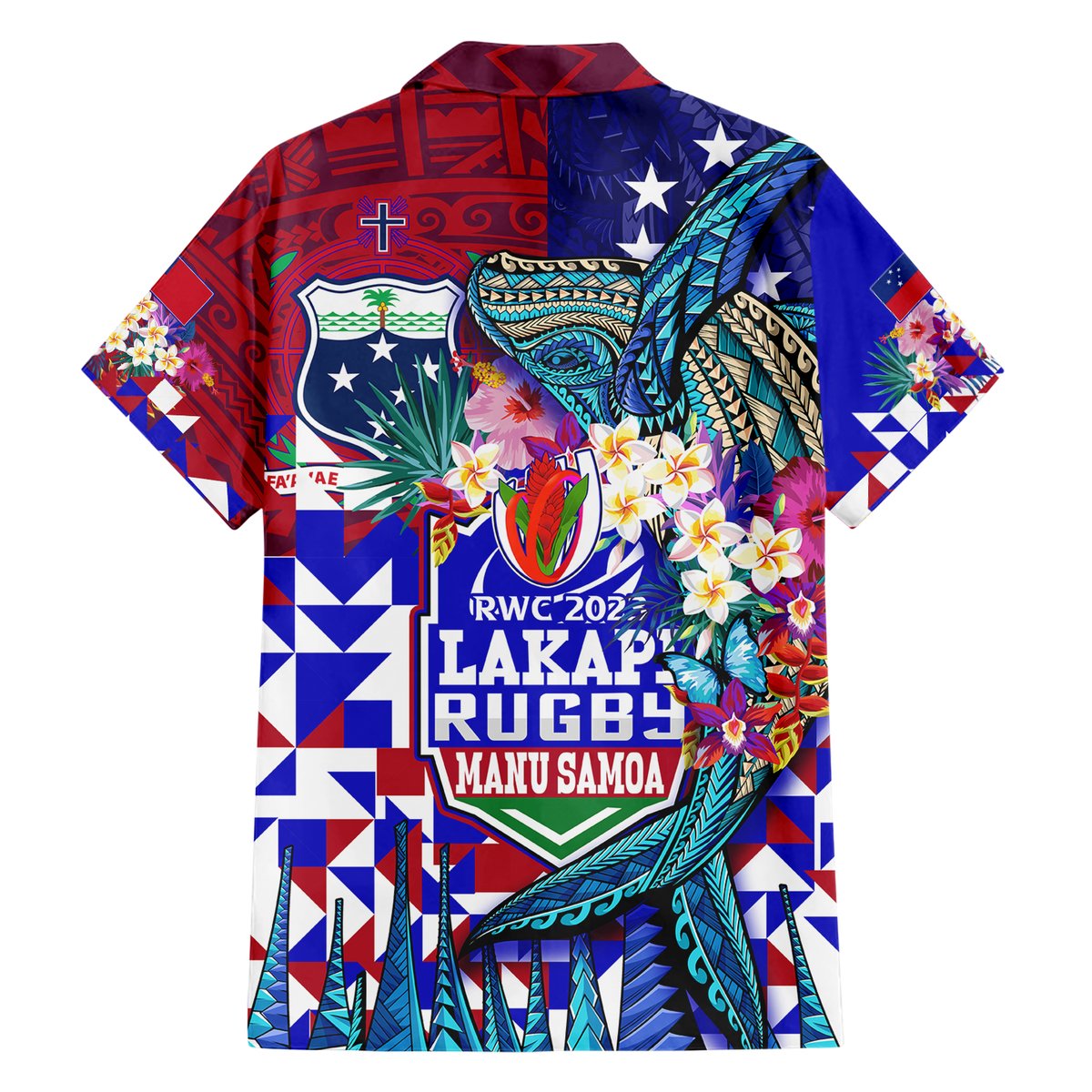 Manu Samoa Rugby 2023 Hawaiian Shirt Humpback Whale Hexagon Tribal Tropical Style DT02 - Polynesian Pride