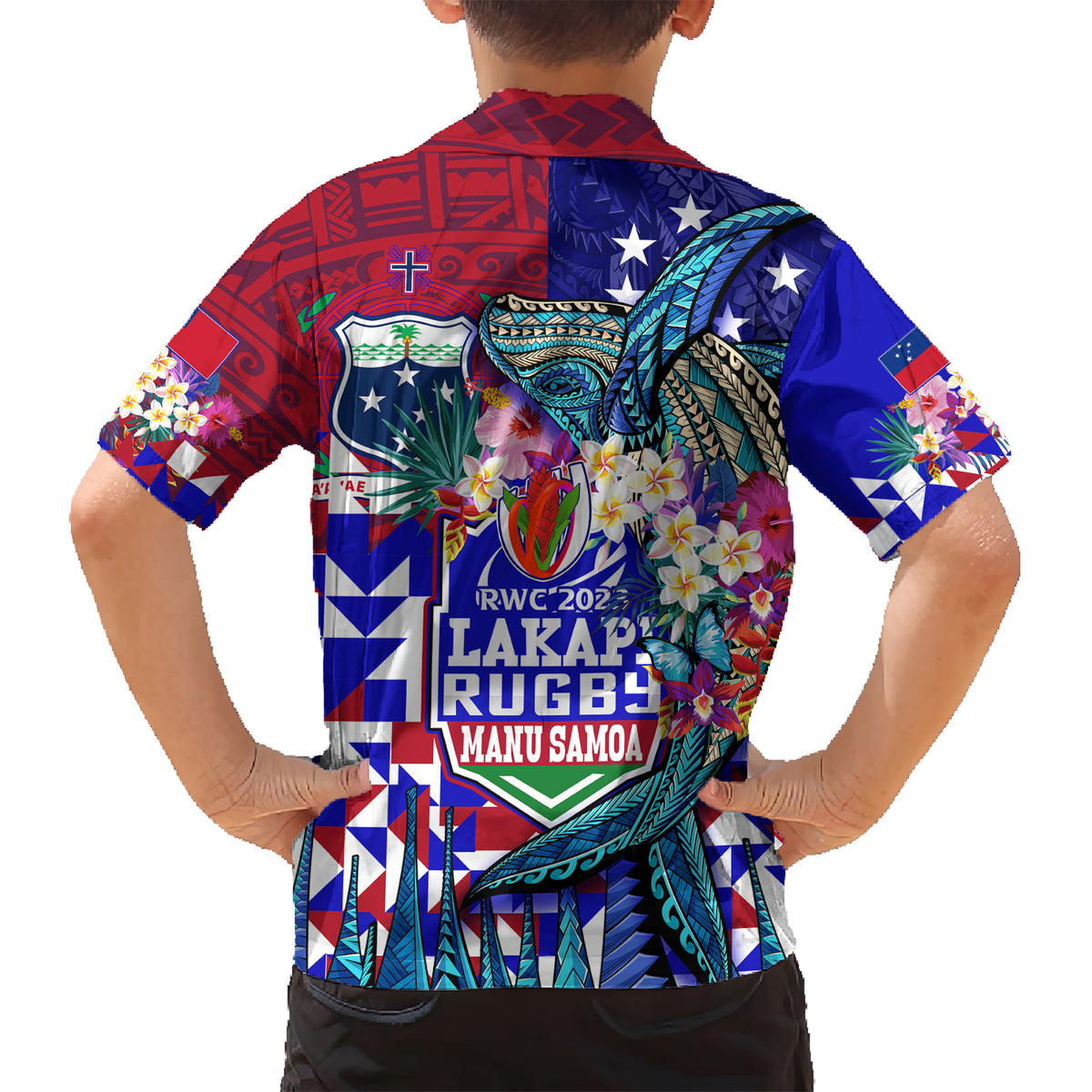 Manu Samoa Rugby 2023 Kid Hawaiian Shirt Humpback Whale Hexagon Tribal Tropical Style DT02 - Polynesian Pride