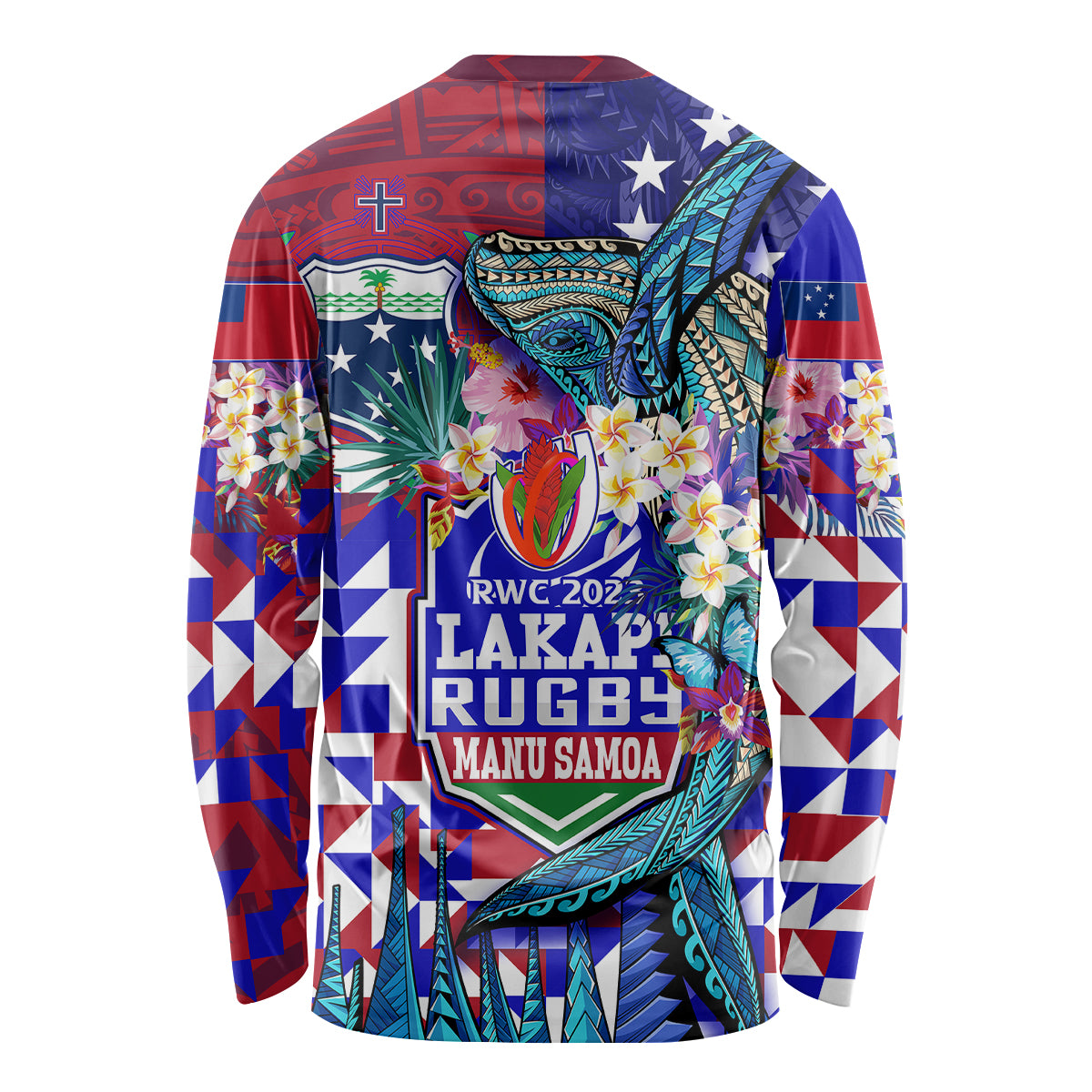 Manu Samoa Rugby 2023 Long Sleeve Shirt Humpback Whale Hexagon Tribal Tropical Style DT02 - Polynesian Pride