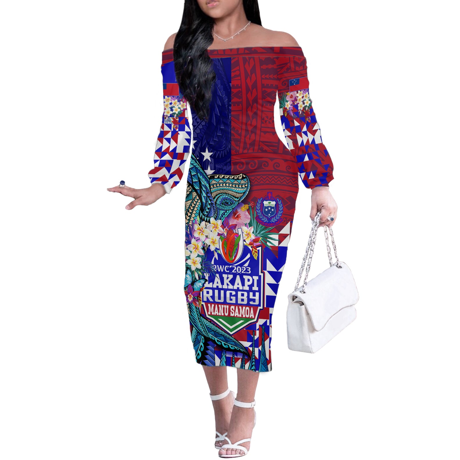 manu-samoa-rugby-2023-off-the-shoulder-long-sleeve-dress-humpback-whale-hexagon-tribal-tropical-style