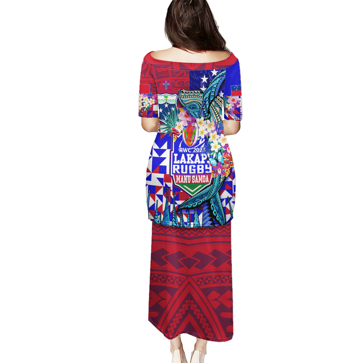 Manu Samoa Rugby 2023 Puletasi Humpback Whale Hexagon Tribal Tropical Style DT02 - Polynesian Pride