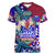 Manu Samoa Rugby 2023 Women V Neck T Shirt Humpback Whale Hexagon Tribal Tropical Style DT02 Female Blue - Polynesian Pride