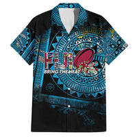 Fiji Rugby Family Matching Puletasi Dress and Hawaiian Shirt Bring The Heat DT02 Dad's Shirt - Short Sleeve Blue - Polynesian Pride