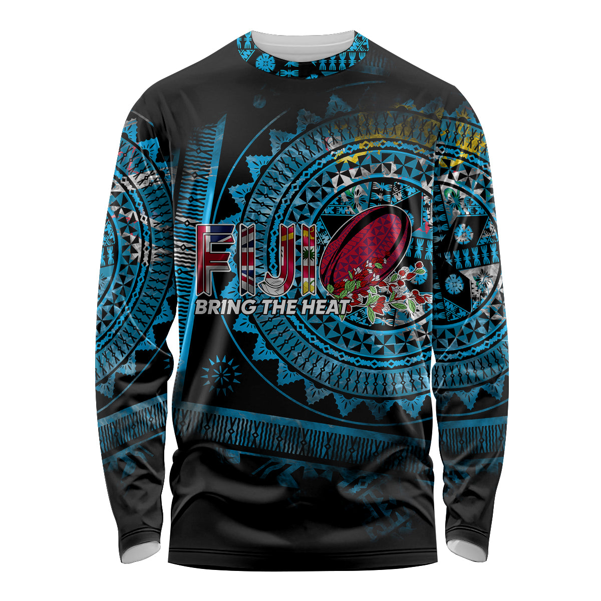 Fiji Rugby Long Sleeve Shirt Bring The Heat DT02 Unisex Blue - Polynesian Pride