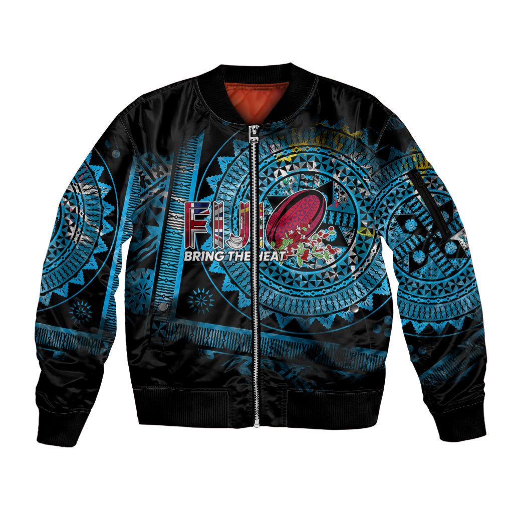 Fiji Rugby Sleeve Zip Bomber Jacket Bring The Heat DT02 Unisex Blue - Polynesian Pride