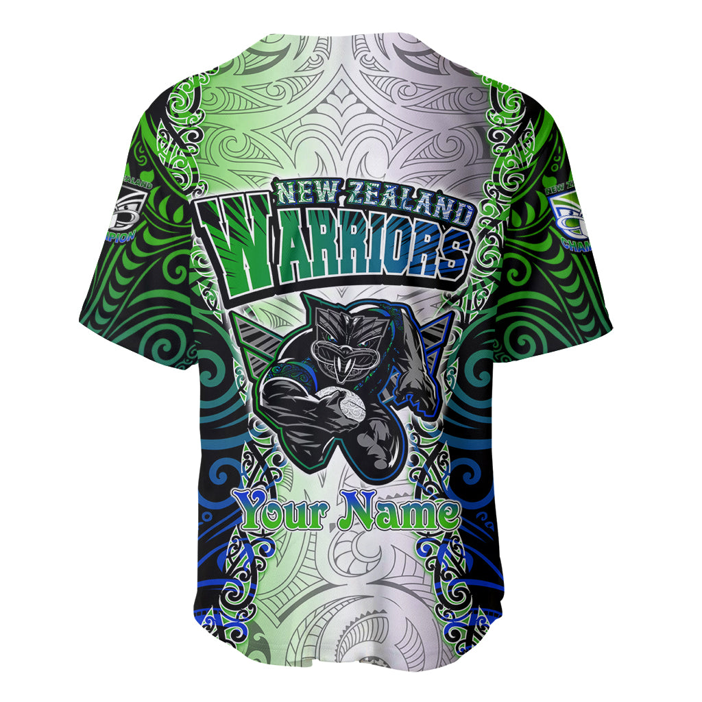 Personalised New Zealand Warriors Baseball Jersey Maori Silver Fern Green DT02 - Polynesian Pride