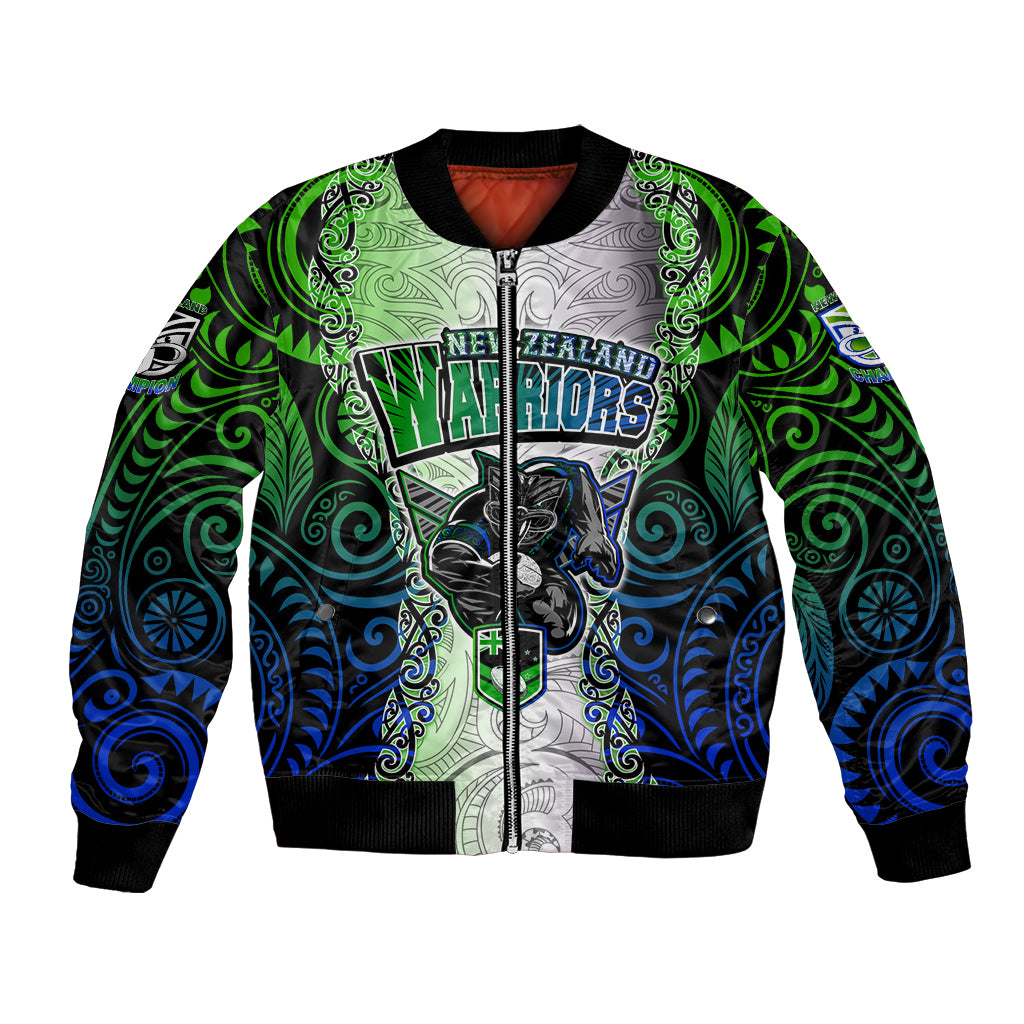 Personalised New Zealand Warriors Bomber Jacket Maori Silver Fern Green DT02 Unisex Green - Polynesian Pride