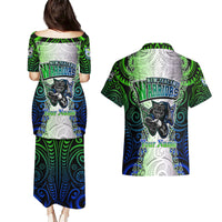 Personalised New Zealand Warriors Couples Matching Puletasi Dress and Hawaiian Shirt Maori Silver Fern Green DT02 - Polynesian Pride