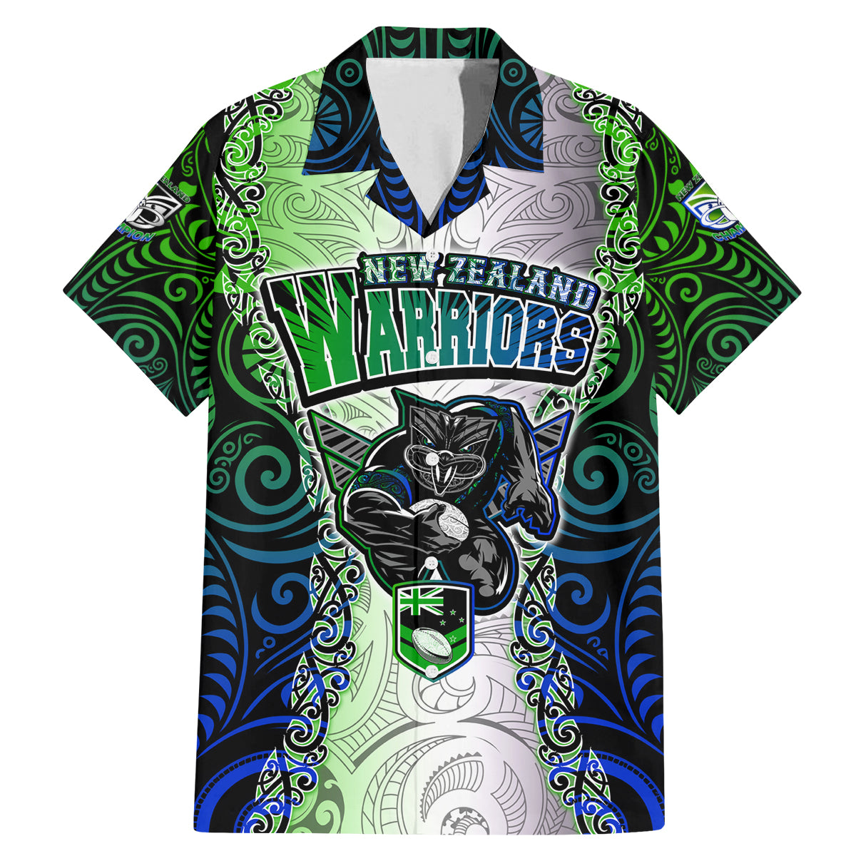 Personalised New Zealand Warriors Family Matching Mermaid Dress and Hawaiian Shirt Maori Silver Fern Green DT02 Dad's Shirt - Short Sleeve Green - Polynesian Pride