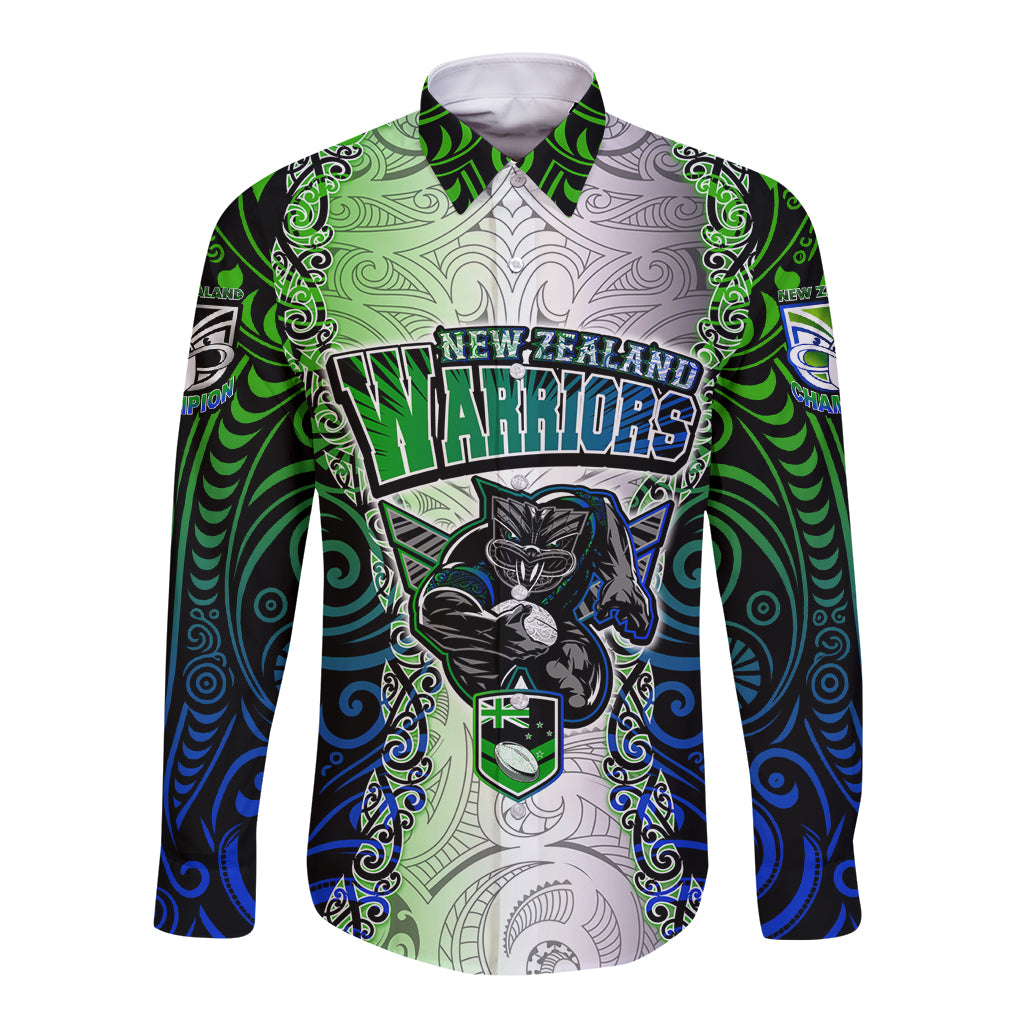 Personalised New Zealand Warriors Long Sleeve Button Shirt Maori Silver Fern Green DT02 Unisex Green - Polynesian Pride
