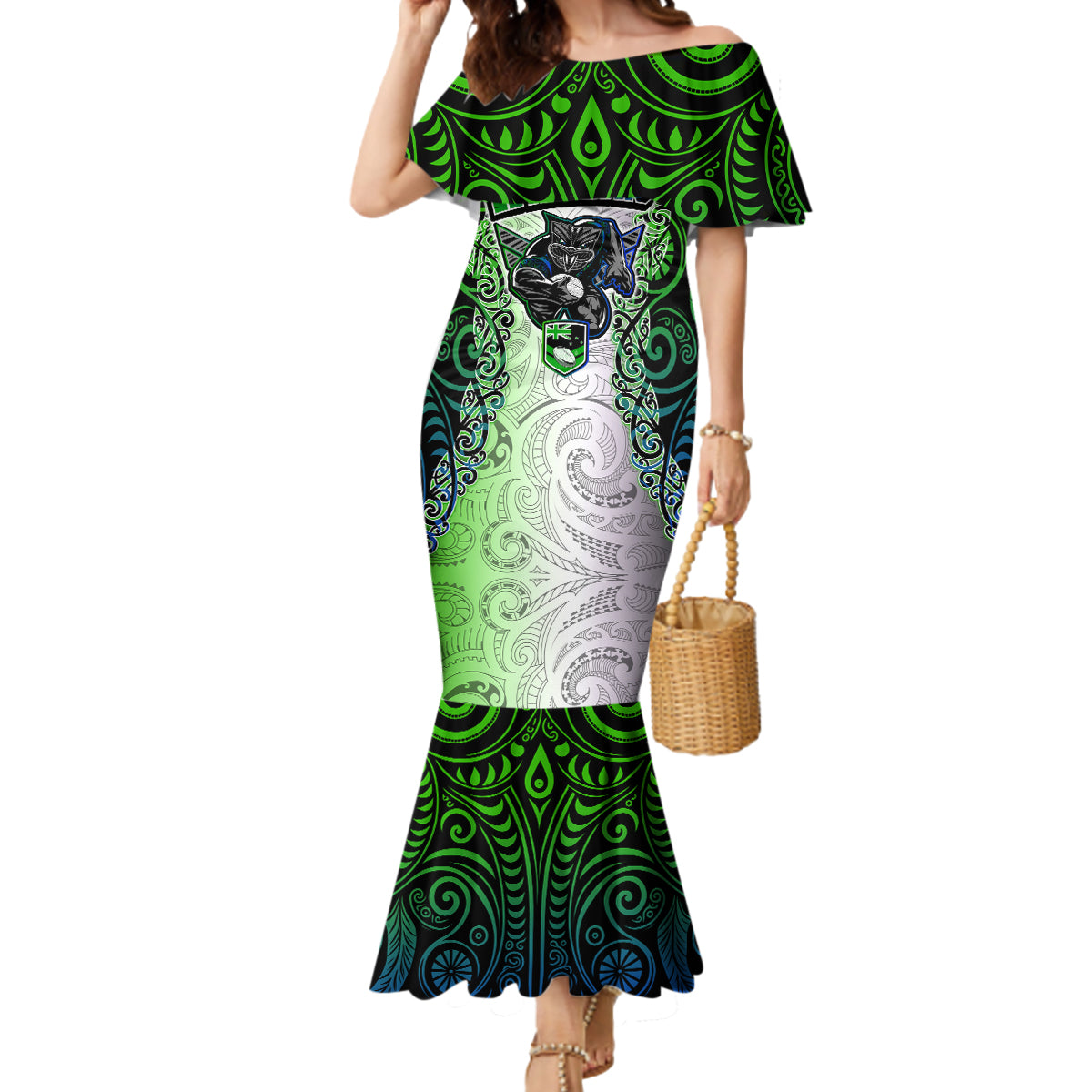 Personalised New Zealand Warriors Mermaid Dress Maori Silver Fern Green DT02 Women Green - Polynesian Pride