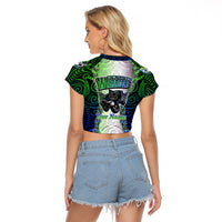 Personalised New Zealand Warriors Raglan Cropped T Shirt Maori Silver Fern Green DT02 - Polynesian Pride