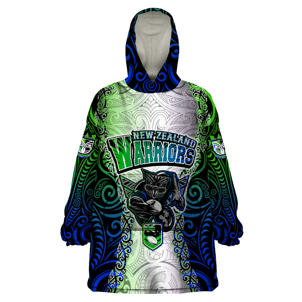 Personalised New Zealand Warriors Wearable Blanket Hoodie Maori Silver Fern Green DT02 One Size Green - Polynesian Pride