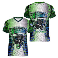 Personalised New Zealand Warriors Women V Neck T Shirt Maori Silver Fern Green DT02 - Polynesian Pride