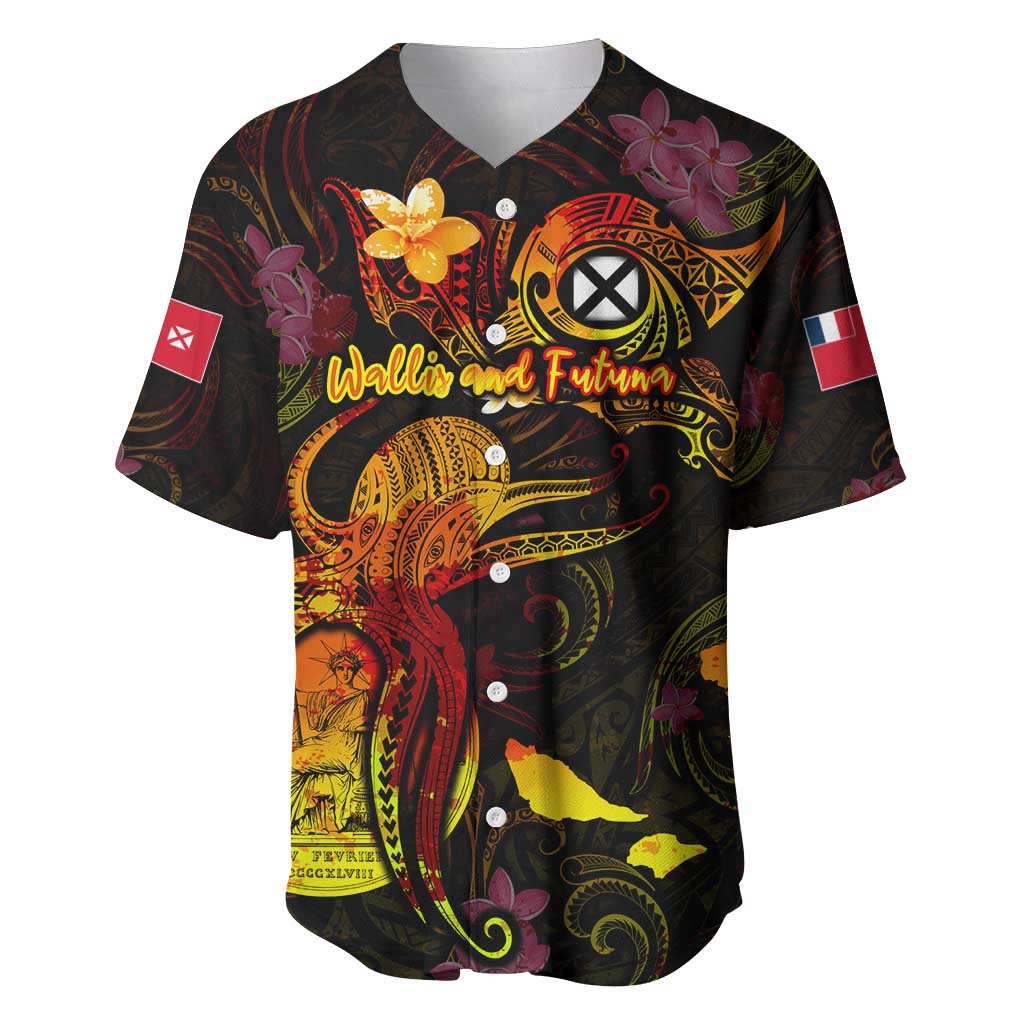 Wallis and Futuna Baseball Jersey Octopus Plumeria Polynesian Tattoo