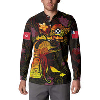 Wallis and Futuna Button Sweatshirt Octopus Plumeria Polynesian Tattoo