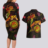Wallis and Futuna Couples Matching Long Sleeve Bodycon Dress and Hawaiian Shirt Octopus Plumeria Polynesian Tattoo