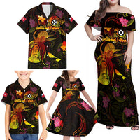 Wallis and Futuna Family Matching Off Shoulder Maxi Dress and Hawaiian Shirt Octopus Plumeria Polynesian Tattoo