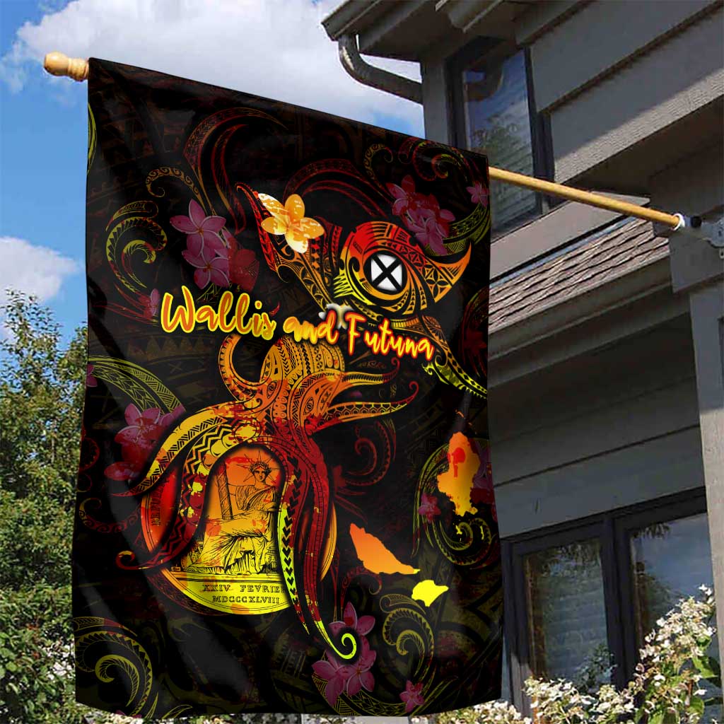 Wallis and Futuna Garden Flag Octopus Plumeria Polynesian Tattoo