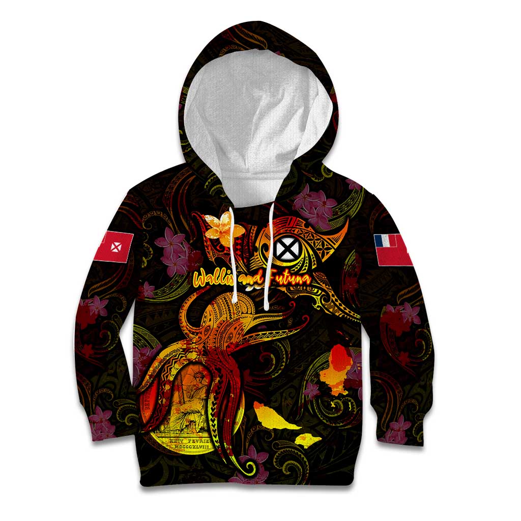 Wallis and Futuna Kid Hoodie Octopus Plumeria Polynesian Tattoo