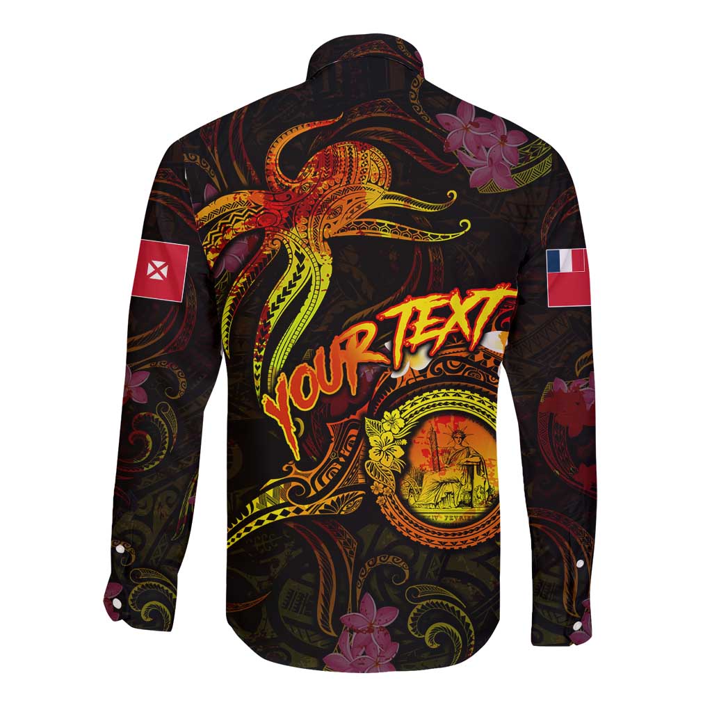 Wallis and Futuna Long Sleeve Button Shirt Octopus Plumeria Polynesian Tattoo