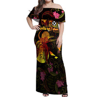 Wallis and Futuna Off Shoulder Maxi Dress Octopus Plumeria Polynesian Tattoo