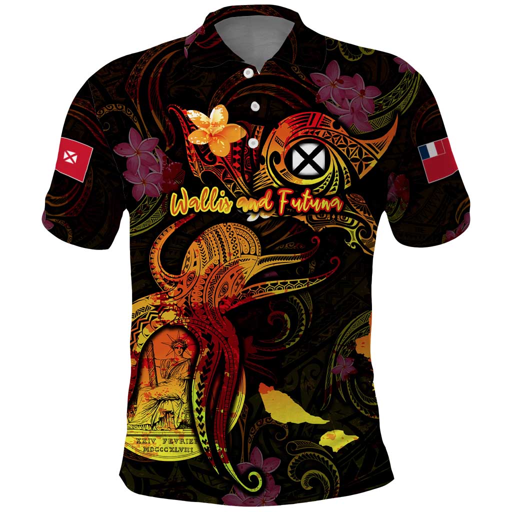 Wallis and Futuna Polo Shirt Octopus Plumeria Polynesian Tattoo