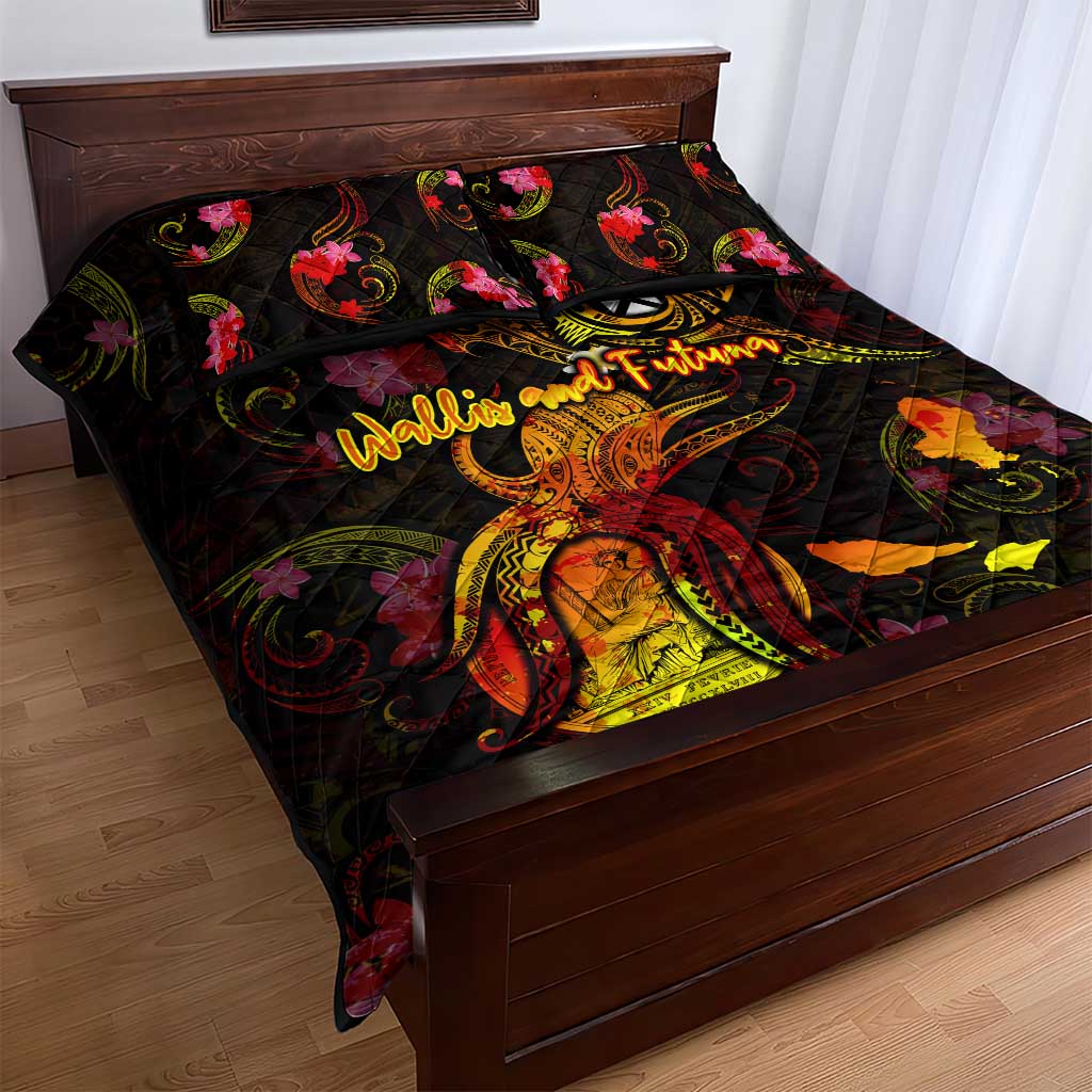 Wallis and Futuna Quilt Bed Set Octopus Plumeria Polynesian Tattoo