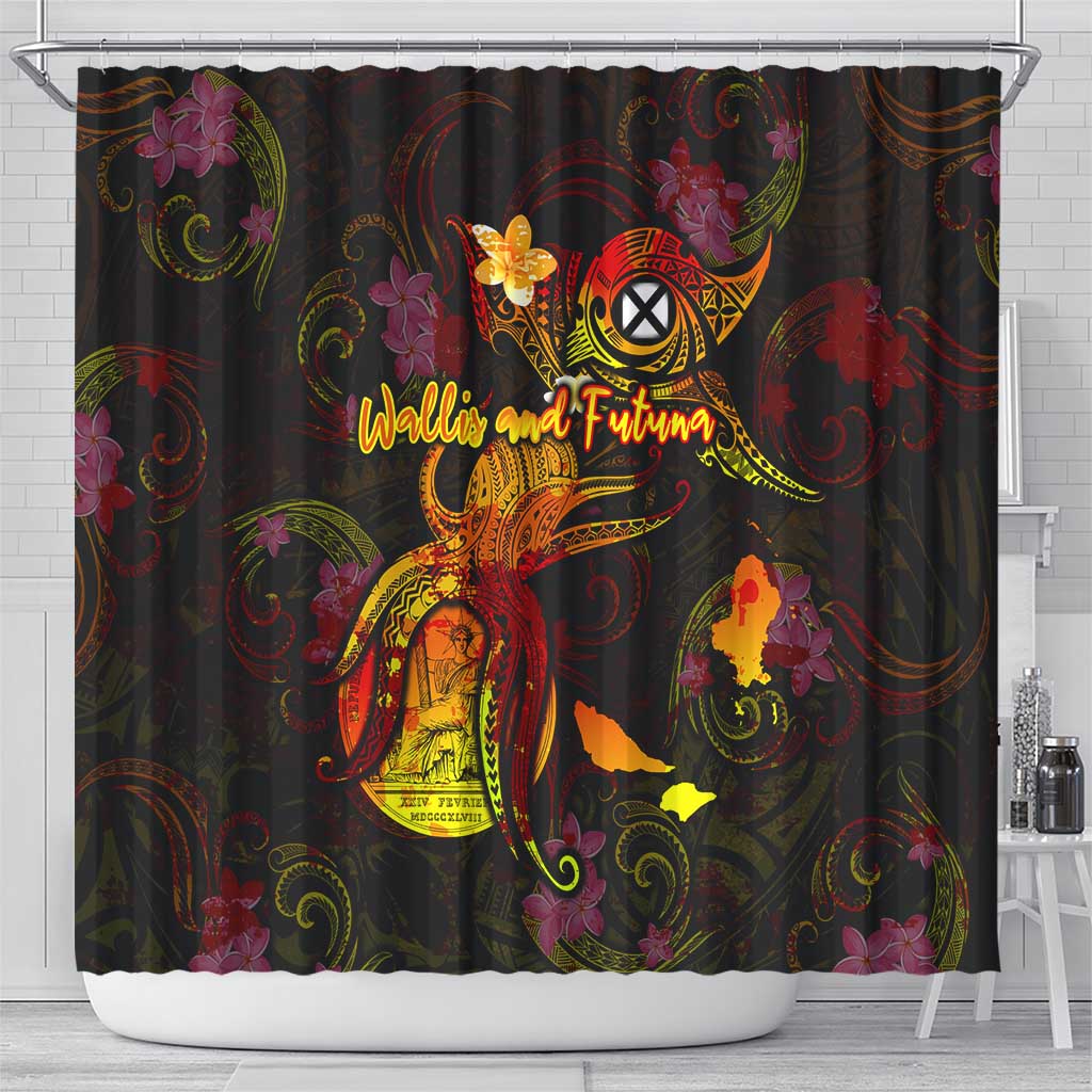 Wallis and Futuna Shower Curtain Octopus Plumeria Polynesian Tattoo