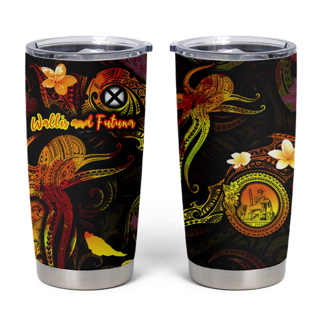 Wallis and Futuna Tumbler Cup Octopus Plumeria Polynesian Tattoo