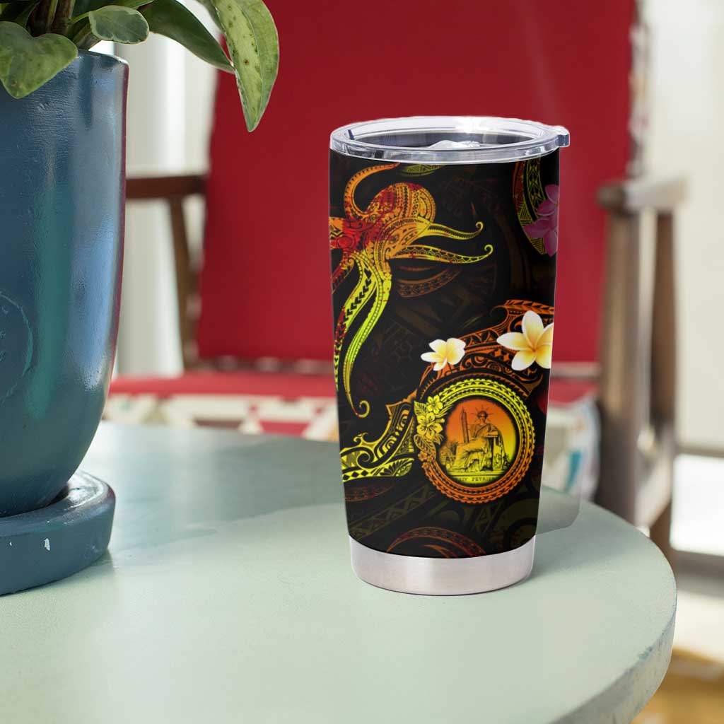 Wallis and Futuna Tumbler Cup Octopus Plumeria Polynesian Tattoo