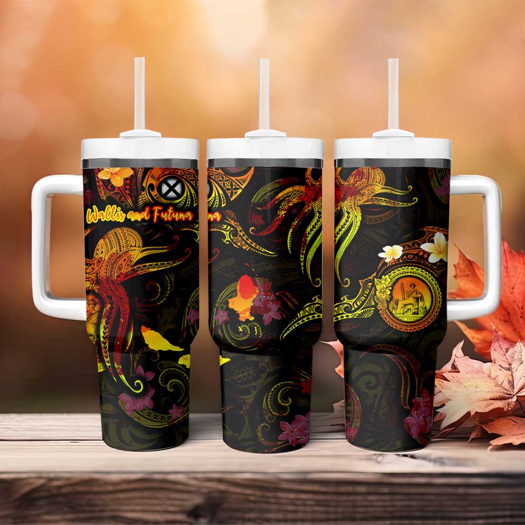 Wallis and Futuna Tumbler With Handle Octopus Plumeria Polynesian Tattoo