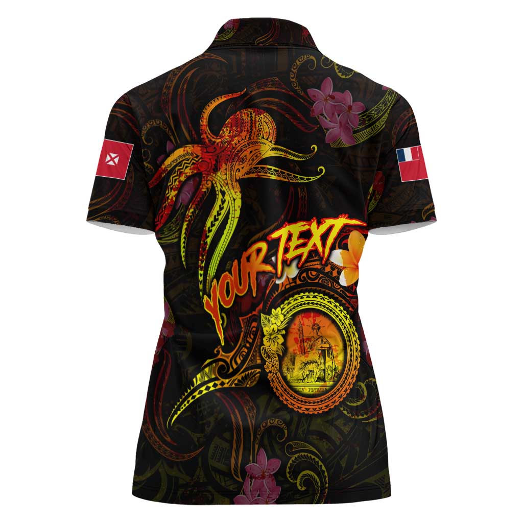 Wallis and Futuna Women Polo Shirt Octopus Plumeria Polynesian Tattoo