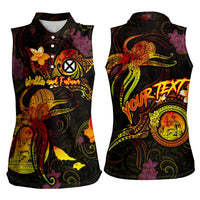 Wallis and Futuna Women Sleeveless Polo Shirt Octopus Plumeria Polynesian Tattoo