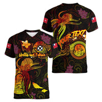 Wallis and Futuna Women V-Neck T-Shirt Octopus Plumeria Polynesian Tattoo