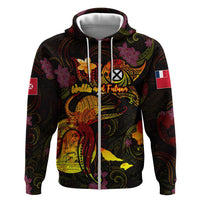 Wallis and Futuna Zip Hoodie Octopus Plumeria Polynesian Tattoo