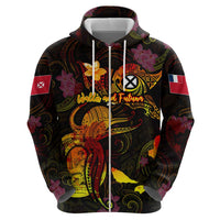 Wallis and Futuna Zip Hoodie Octopus Plumeria Polynesian Tattoo