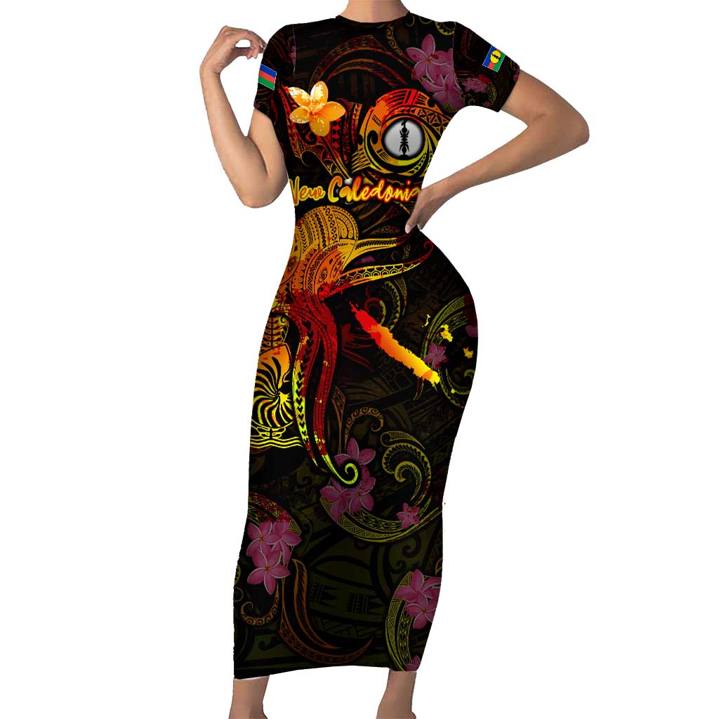 New Caledonia Family Matching Short Sleeve Bodycon Dress and Hawaiian Shirt Octopus Plumeria Polynesian Tattoo